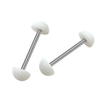 Surgical Steel & Acrylic 14G White Half Ball Tongue Barbell - Pair