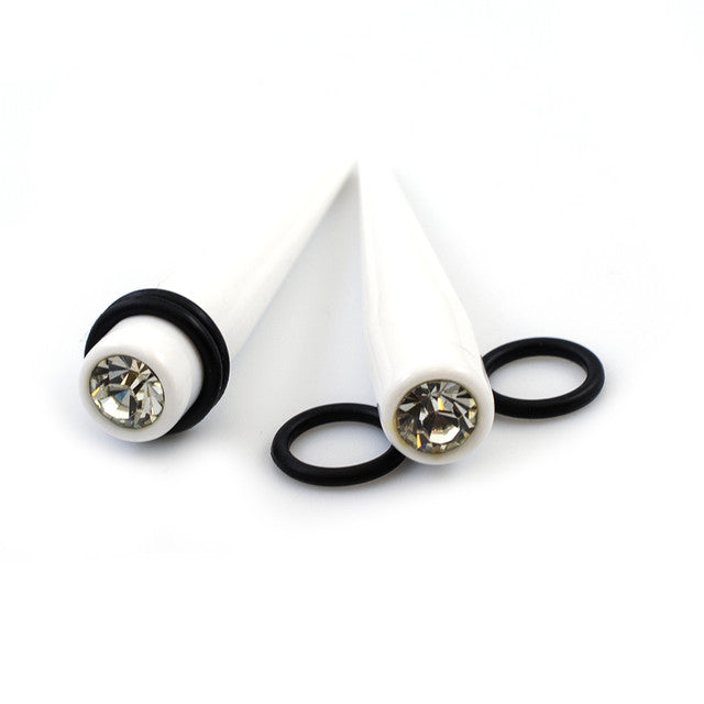 White Acrylic CZ Spike Taper Stretching Kit 16G to 7/16 Inch - 22 Pack - photo 3
