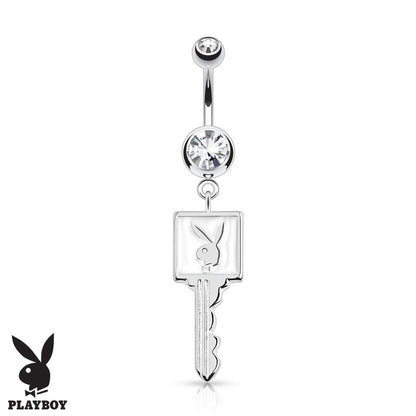 Surgical Steel 14 Gauge Belly Ring with Playboy Bunny Key CZ - photo 5