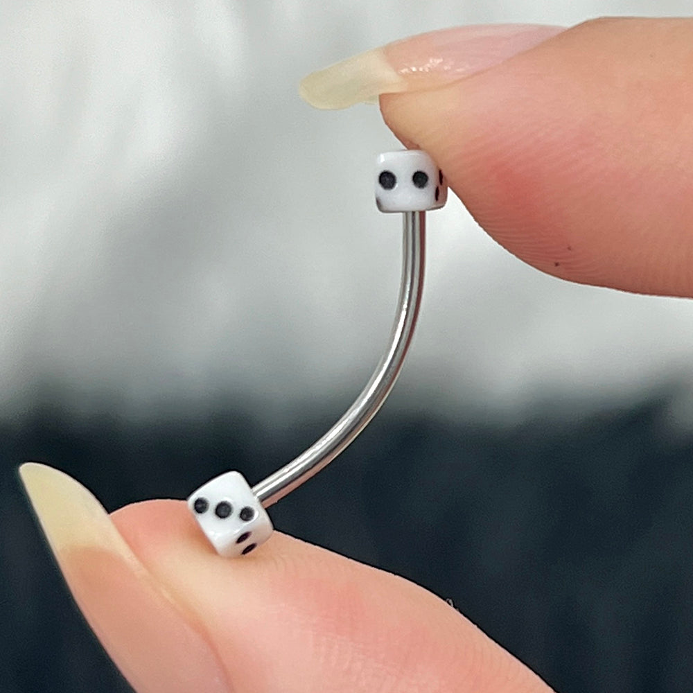 Surgical Steel & Titanium Curved Barbell 16G with White Acrylic Dice - photo 4