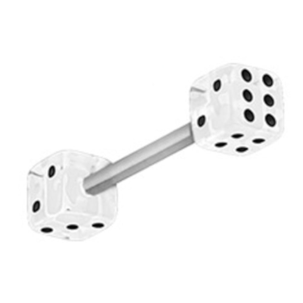 Surgical Steel Double Dice Tongue Barbell 14 Gauge 15mm - 9 Colors