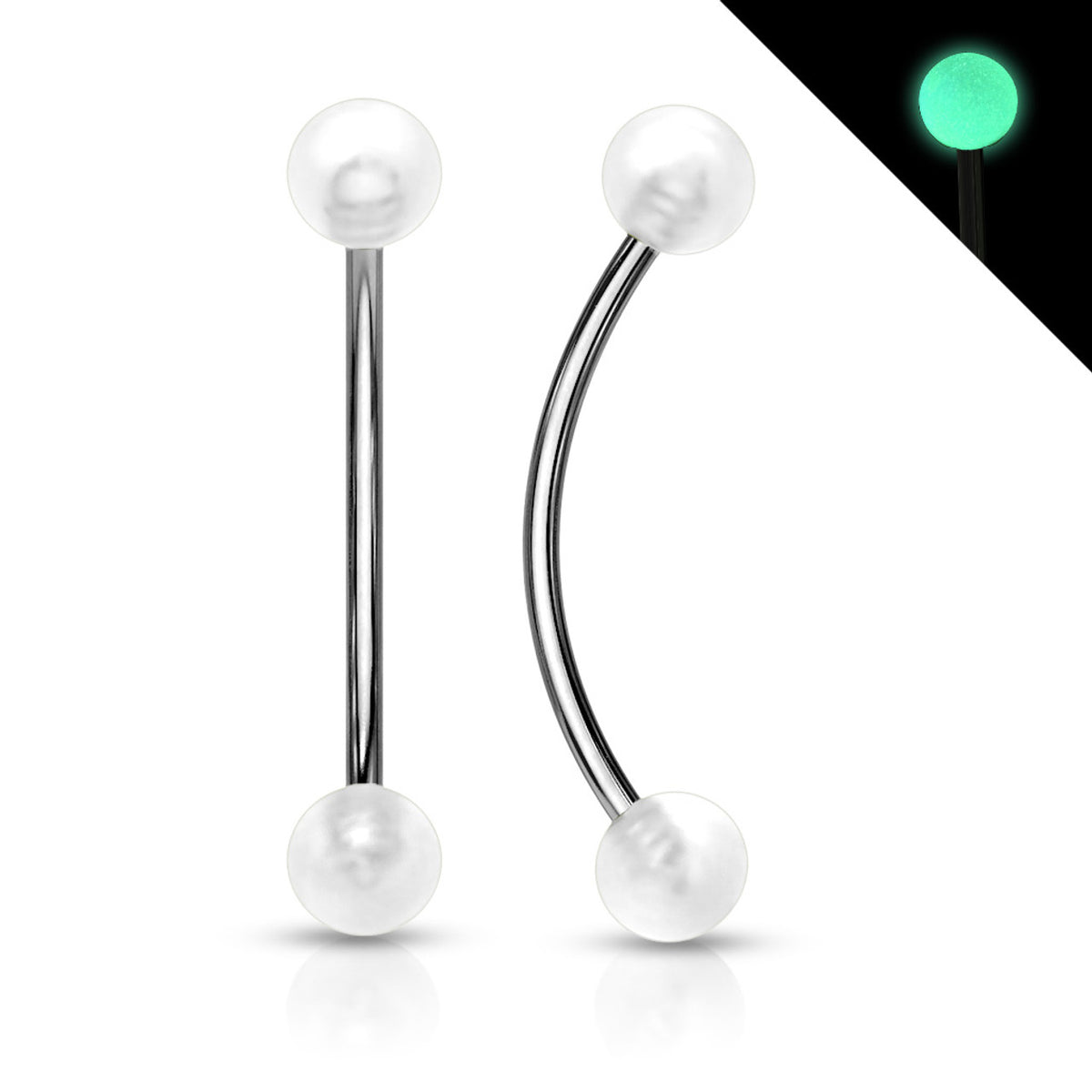 Surgical Steel 16 Gauge Curved Barbell with Glow in Dark Ball - Pair - photo 3
