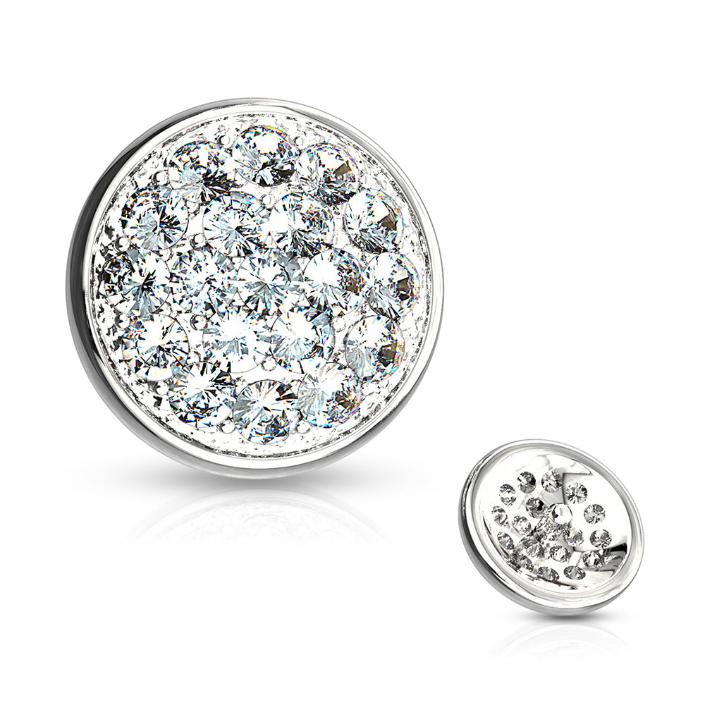 14K Solid Gold Flat Dome Paved CZ Dermal Top 14G 6mm - photo 5