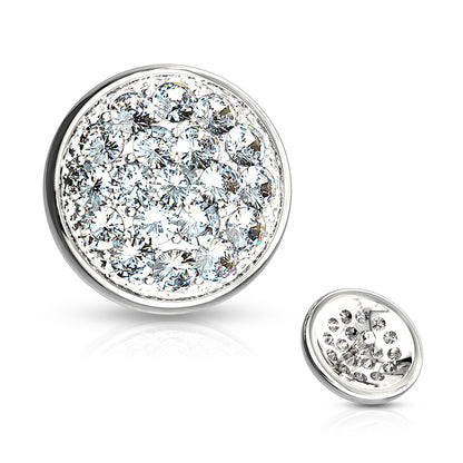 14K Solid Gold Flat Dome Paved CZ Dermal Top 14G 6mm - photo 5