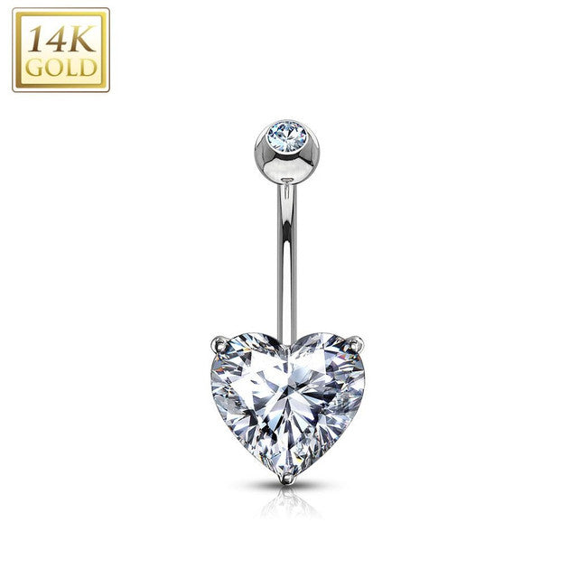 14K Solid Gold 14 Gauge Belly Button Ring with Heart CZ - photo 3