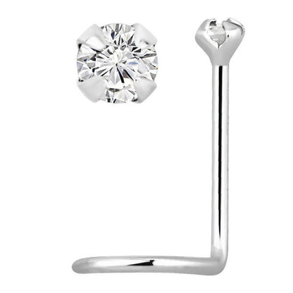 14K White Gold Corkscrew Nose Stud with Genuine Diamond 22 Gauge