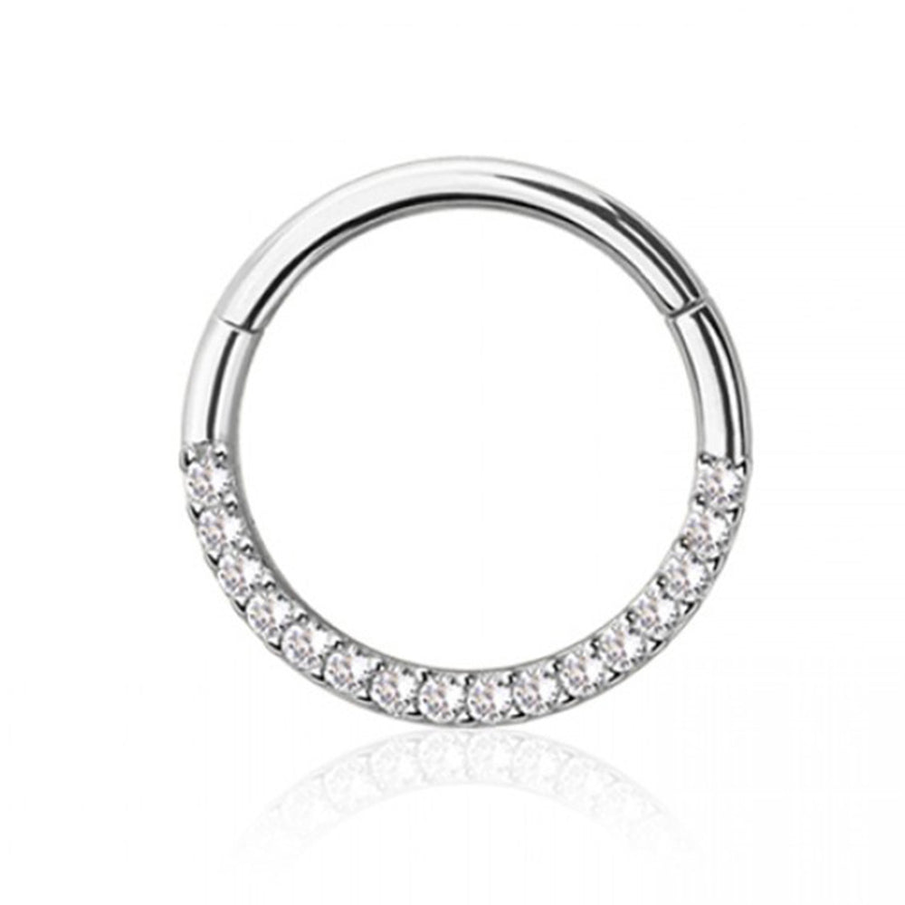 14K Solid Gold 16 Gauge Front Facing Paved CZ Hinged Segment Ring
