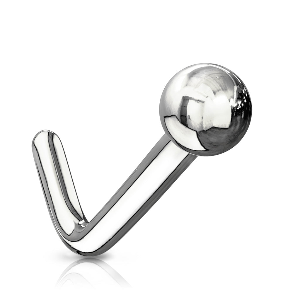 14K Solid Gold 18 and 20 Gauge L Shaped Nose Stud with Top Ball - photo 4