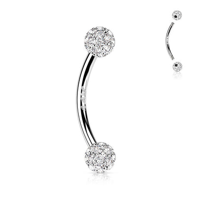 14K Solid Gold 16 Gauge Curved Barbell with Paved CZ Ball - photo 4