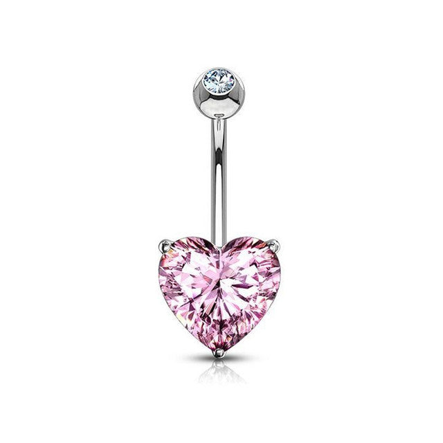 14K Solid Gold 14 Gauge Belly Button Ring with Heart CZ - photo 4