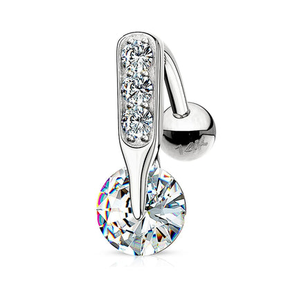 14K Solid Gold 14 Gauge Top Down Reverse Belly Ring with CZ - photo 3
