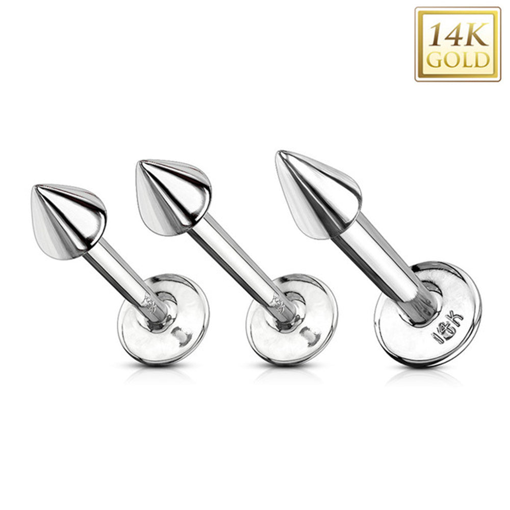 14K Solid Gold 14 and 16 Gauge Flat Back Labret Stud with Spike Top - photo 4