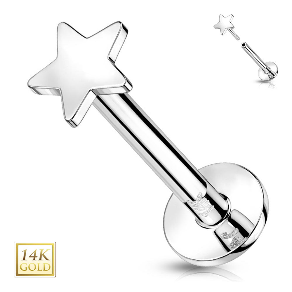 14K Solid Gold Threadless Push-In Star Labret Stud 18 Gauge 8mm