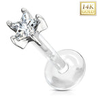 Bioflex 16 Gauge Labret Stud with 14K Gold CZ Star Top