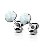 14K Solid Gold Prong Set Opal Stud Earrings - Pair