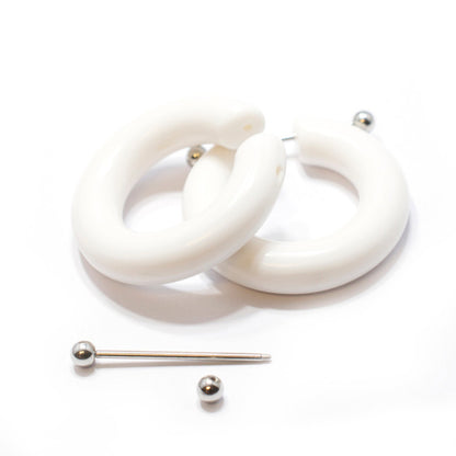 Surgical Steel 16 Gauge Barbell with White Acrylic Huggie Hoop - Pair - photo 2
