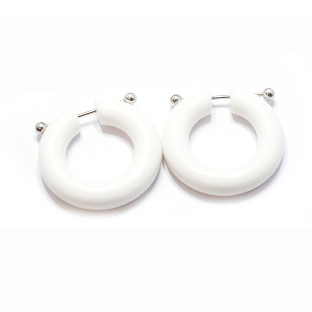 Surgical Steel 16 Gauge Barbell with White Acrylic Huggie Hoop - Pair