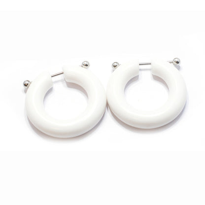Surgical Steel 16 Gauge Barbell with White Acrylic Huggie Hoop - Pair