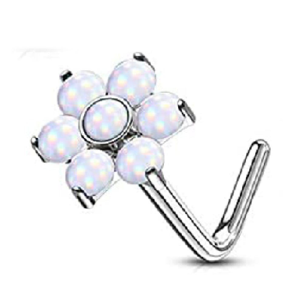 Surgical Steel 20 Gauge L-Bend Nose Stud with Stone Flower - photo 9