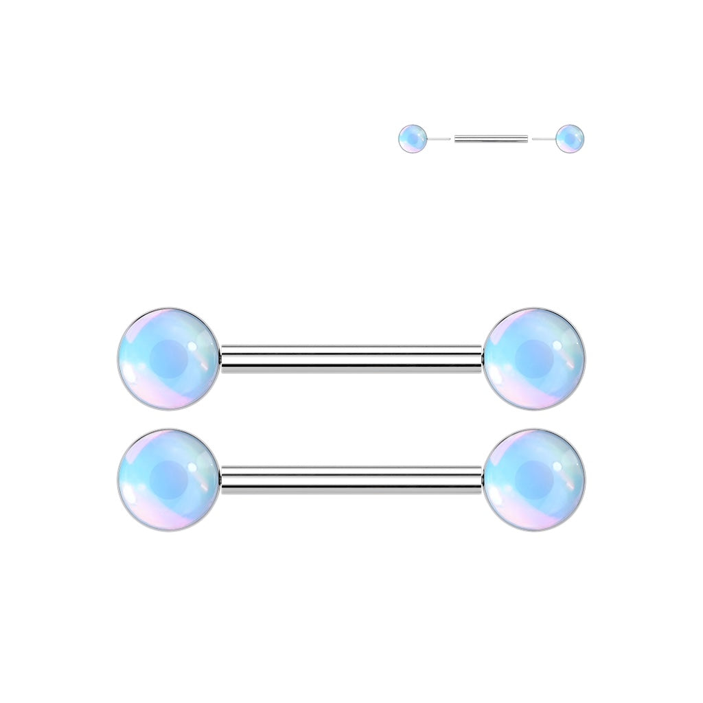 Surgical Steel Push-In Nipple Barbell 14G 14mm Iridescent Ball - Pair - photo 5