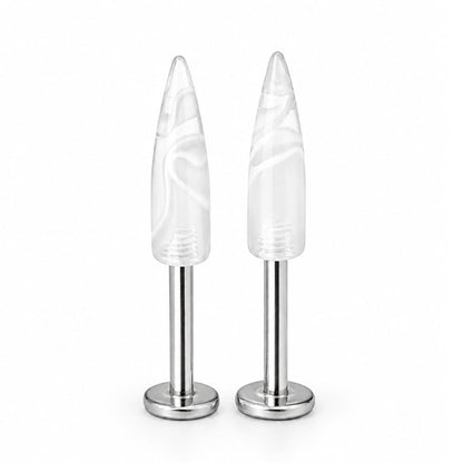 Surgical Steel 14 Gauge Labret Stud with White Spike Marble - Pair