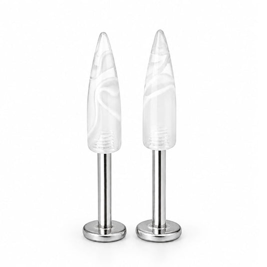 Surgical Steel 14 Gauge Labret Stud with White Spike Marble - Pair