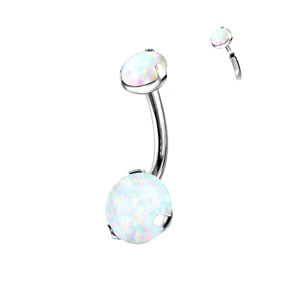 Titanium 14 Gauge Belly Ring with Double Opal - 10mm - photo 5
