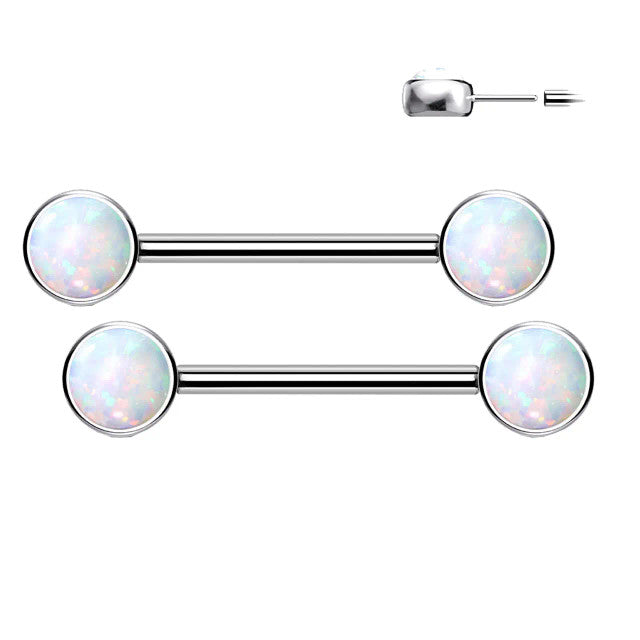 Titanium 14 Gauge Nipple Barbell with Bezel Opal - Pair - photo 7