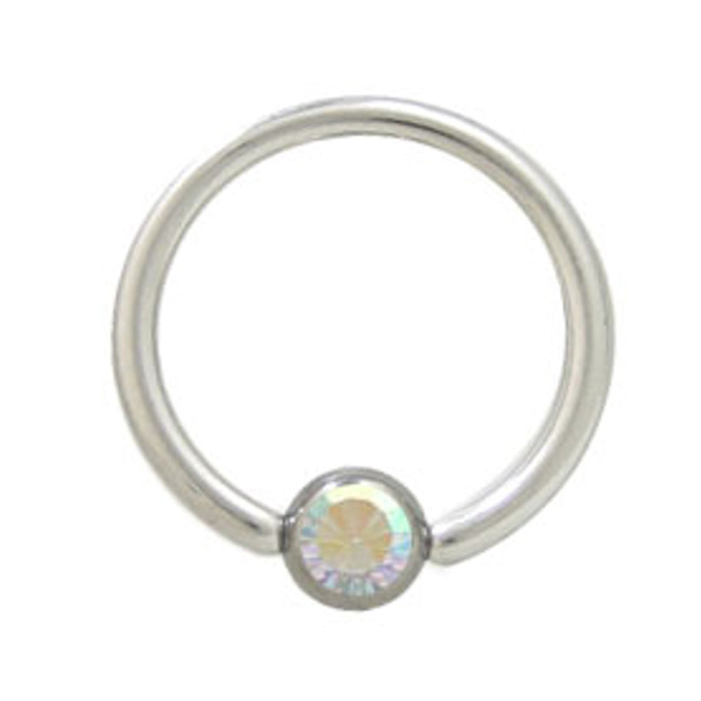 Surgical Steel 14 & 16 Gauge Captive Bead Ring with White Opal