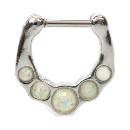 Surgical Steel 16 Gauge Septum Clicker Hoop with Five Opal Gems - photo 4