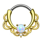 PVD Gold Surgical Steel 16 Gauge Lace Opal Septum Clicker Hoop - 10mm - photo 3