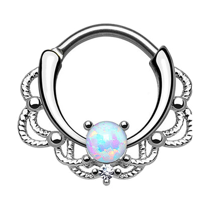 Surgical Steel 16 Gauge Lace Design Opal Septum Clicker Hoop - 10mm - photo 6