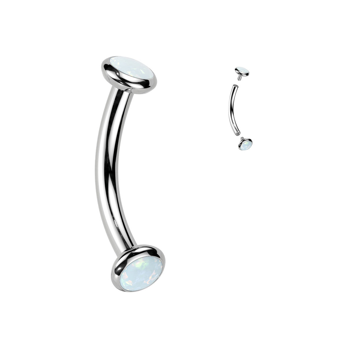 Titanium Curved Eyebrow Barbell 16G 8mm with Opal - photo 6