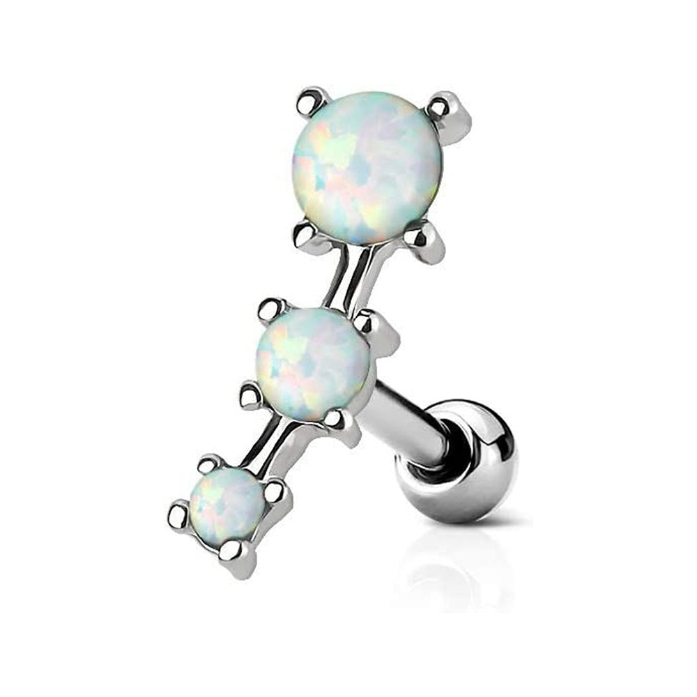 Surgical Steel 16 Gauge Cartilage Barbell with Three Opal - photo 3