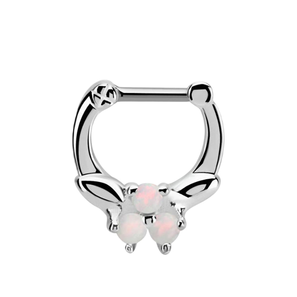 Surgical Steel Hinged Septum Ring 16G 6mm & 8mm with 3 Synthetic Opals - photo 5