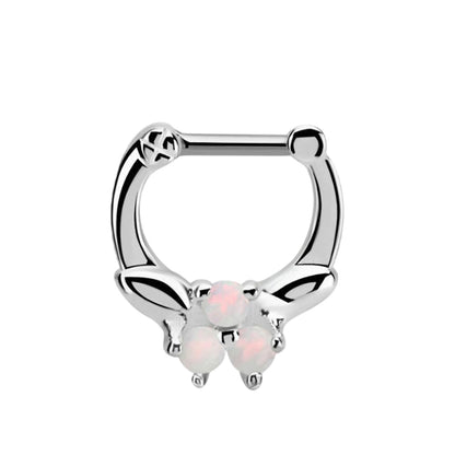 Surgical Steel Hinged Septum Ring 16G 6mm & 8mm with 3 Synthetic Opals - photo 5