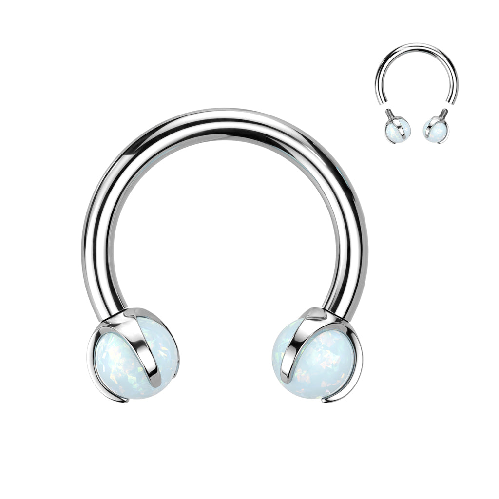 Titanium Horseshoe Circular Barbell 16G 8mm with Dragon Claw Opal - photo 3