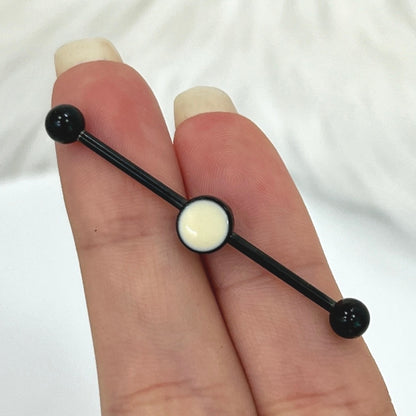 Black Surgical Steel 14 Gauge Industrial Barbell with White Opal Moon - photo 3