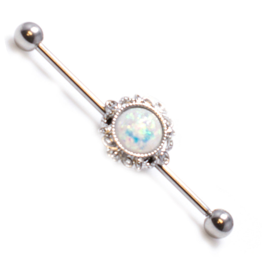 Surgical Steel 14 Gauge Industrial Barbell with Glitter Opal Filigree - photo 5