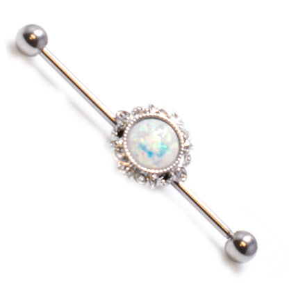 Surgical Steel 14 Gauge Industrial Barbell with Glitter Opal Filigree - photo 5