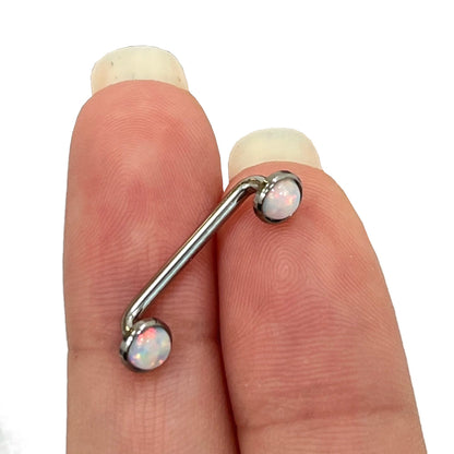Surgical Steel 14 Gauge Staple Surface Barbell with Bezel Opal - photo 7