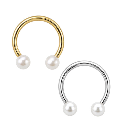 Surgical Steel 16 Gauge Horseshoe Circular Barbell & White Pearl Ball