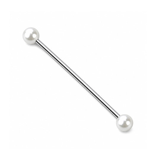 Surgical Steel 14 Gauge Industrial Barbell with White Pearl Ball