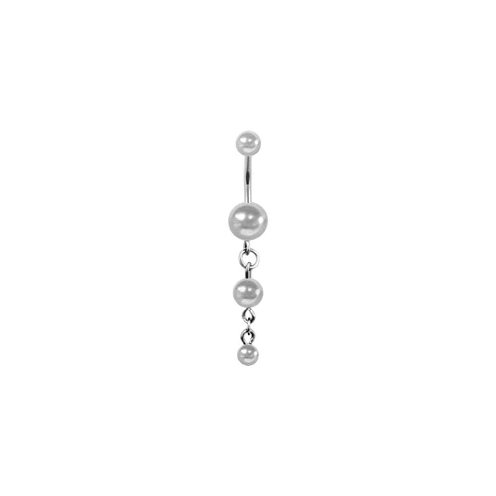 Titanium belly ring with triple pearl dangle
