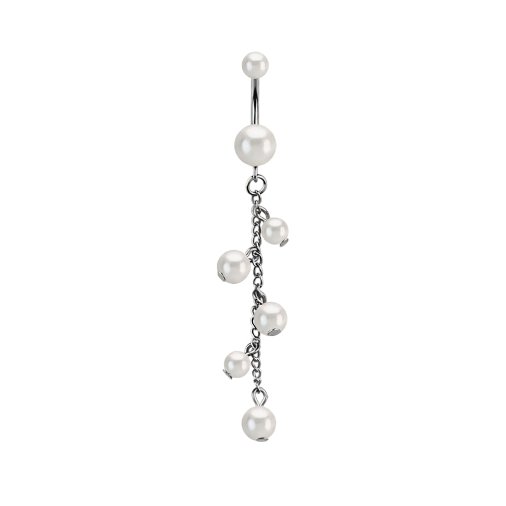 Surgical Steel 14 Gauge Belly Button Ring with Chain Dangle Pearl