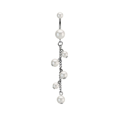 Surgical Steel 14 Gauge Belly Button Ring with Chain Dangle Pearl