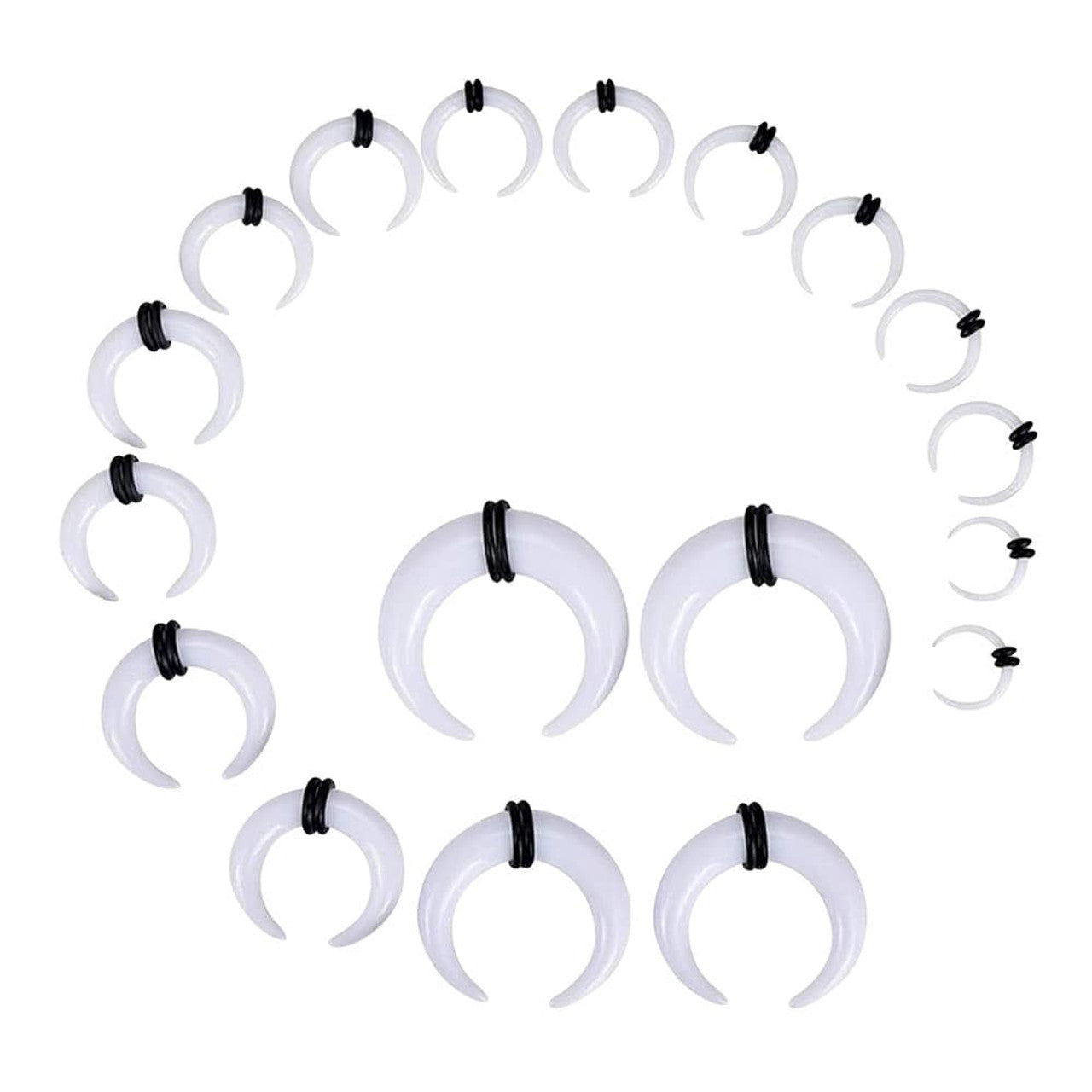 Acrylic White Bull Horn Tapers Septum & Ear Plugs with 2 O-Rings