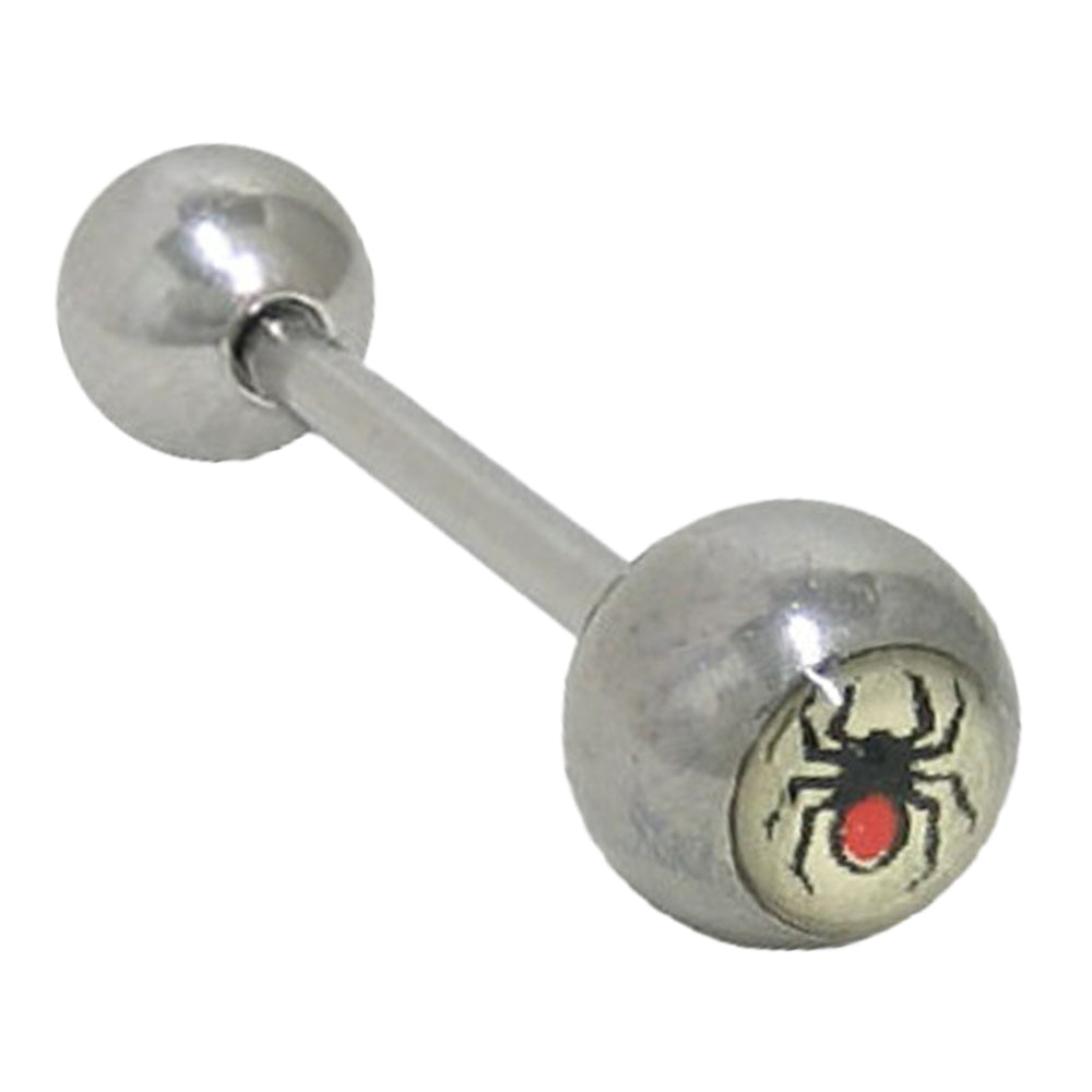 Surgical Steel 14 Gauge Tongue Barbell Ring with Spider Logo - photo 2