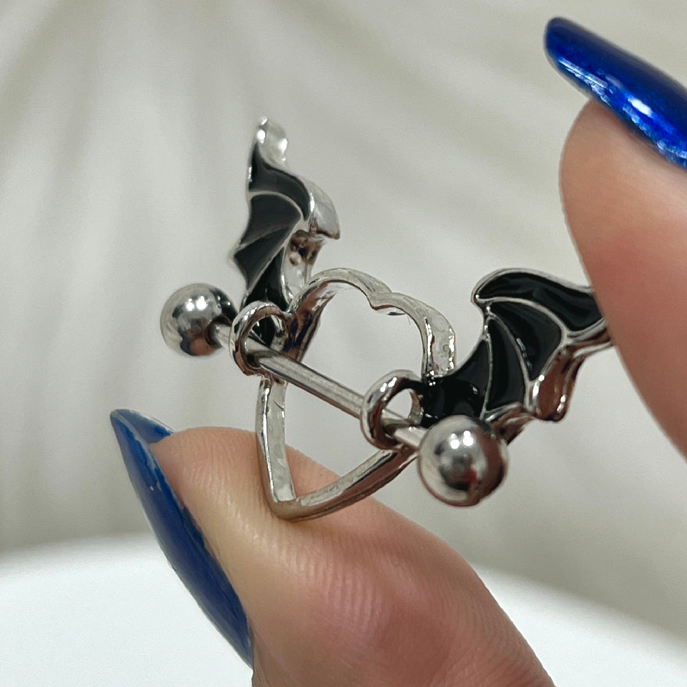 Surgical Steel 14 & 16 Gauge Bat Wing Heart Nipple Shield - Pair