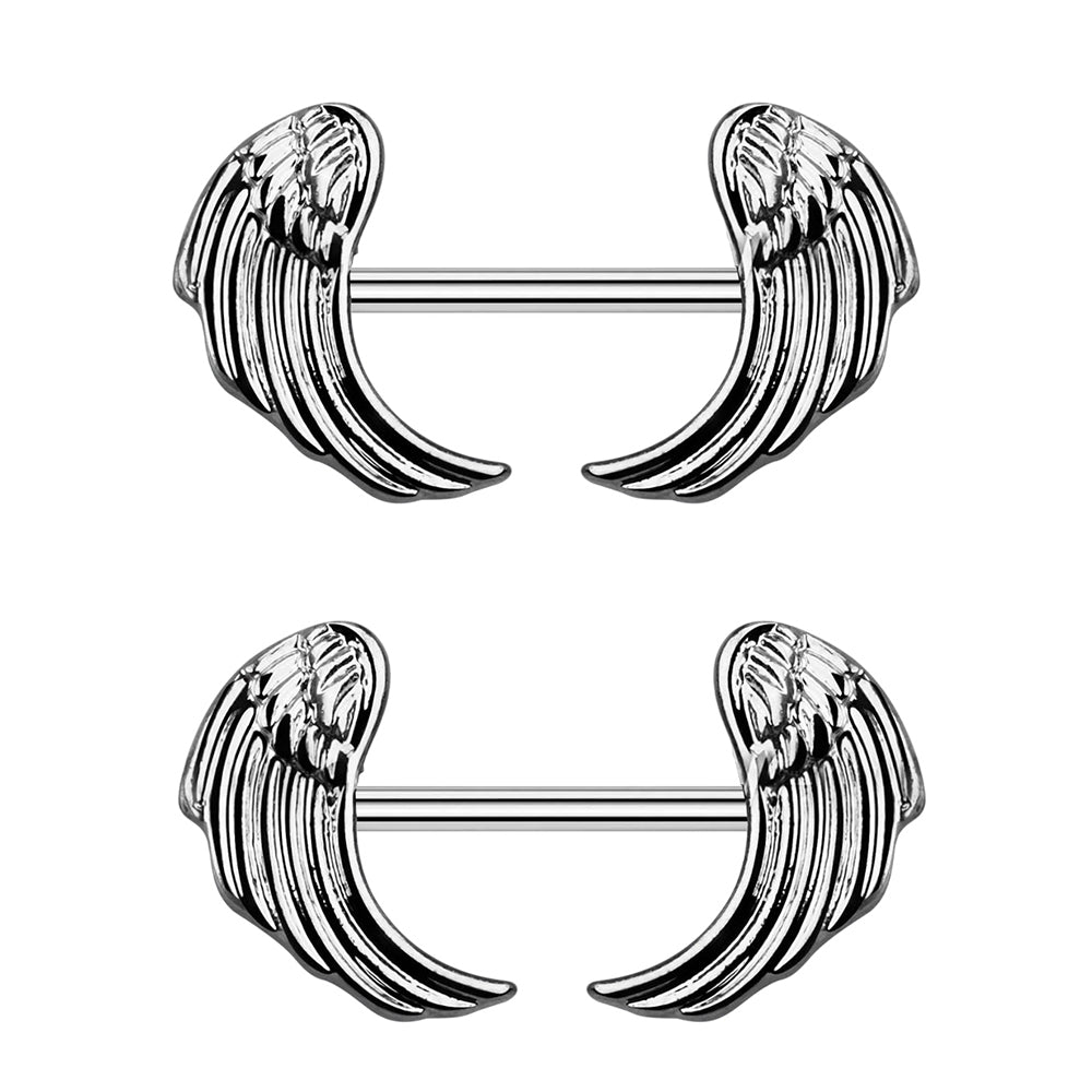 Surgical Steel Nipple Barbell 14G 14mm with Angel Wing - Pair
